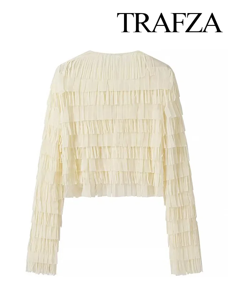 TRAFZA осенние женские элегантные блузки однотонные с круглым вырезом длинными