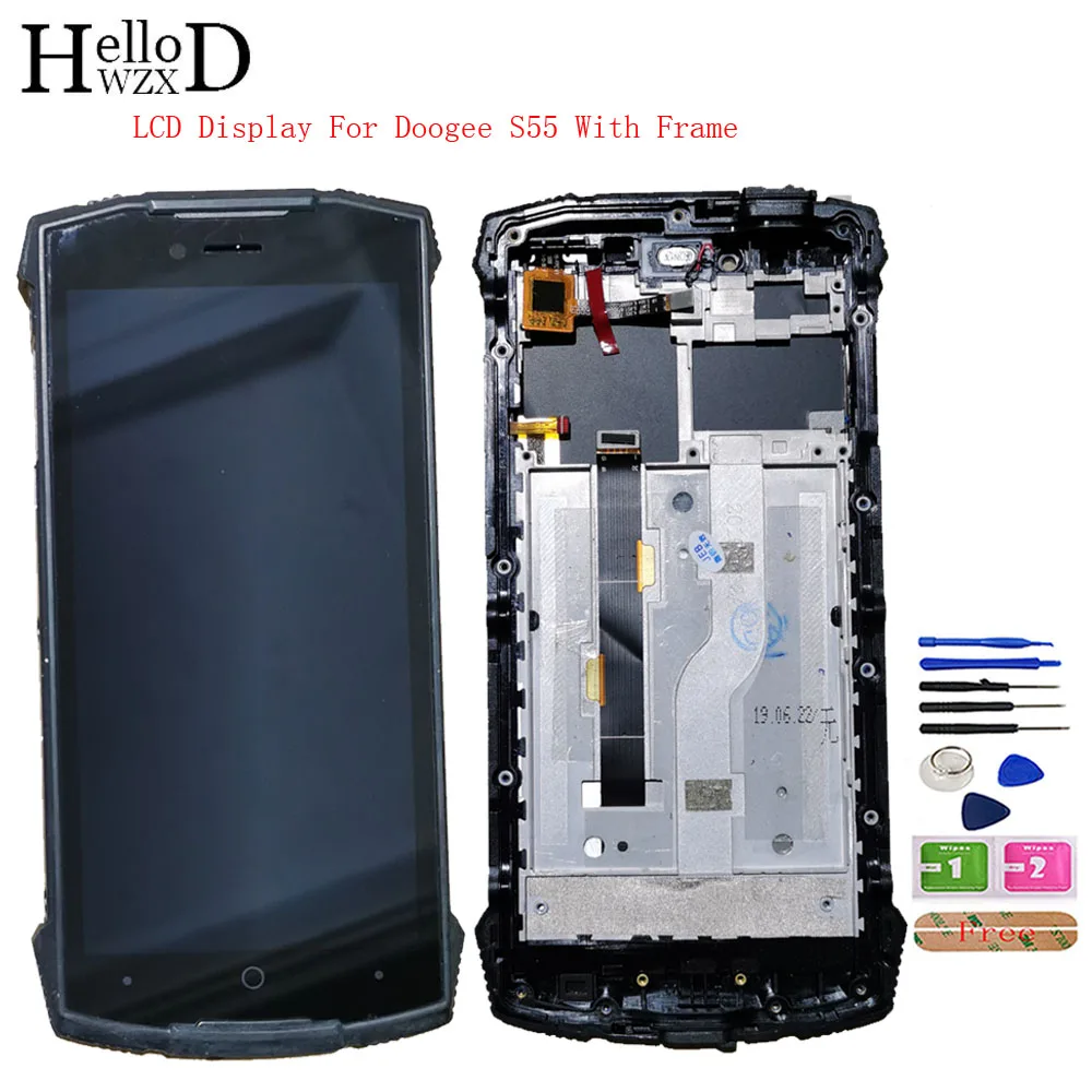 

5.5" Original and Used LCD Display For Doogee S55 LCD Display Screen Display LCD For Doogee S55 Lite Parts Frame Tools 3M Glue