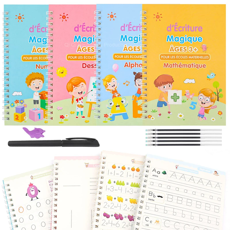 

French Copybooks Reusable Handwriting Workbooks for Preschools Grooves Template Design and Magic Practice Copybook for Kids