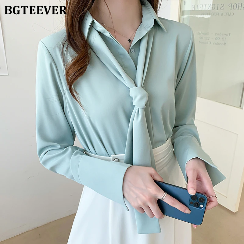 

Элегантная женская блузка BGTEEVER с лацканами и лентами, сезон весна-лето 2022, однобортные свободные женские топы, женские шифоновые блузки
