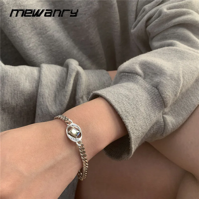 

MEWANRY 925 Sterling Silver Grey Zircon Bracelet for Women Hollow Geometric Irregular Charming Personality Birthday Jewelry Gift