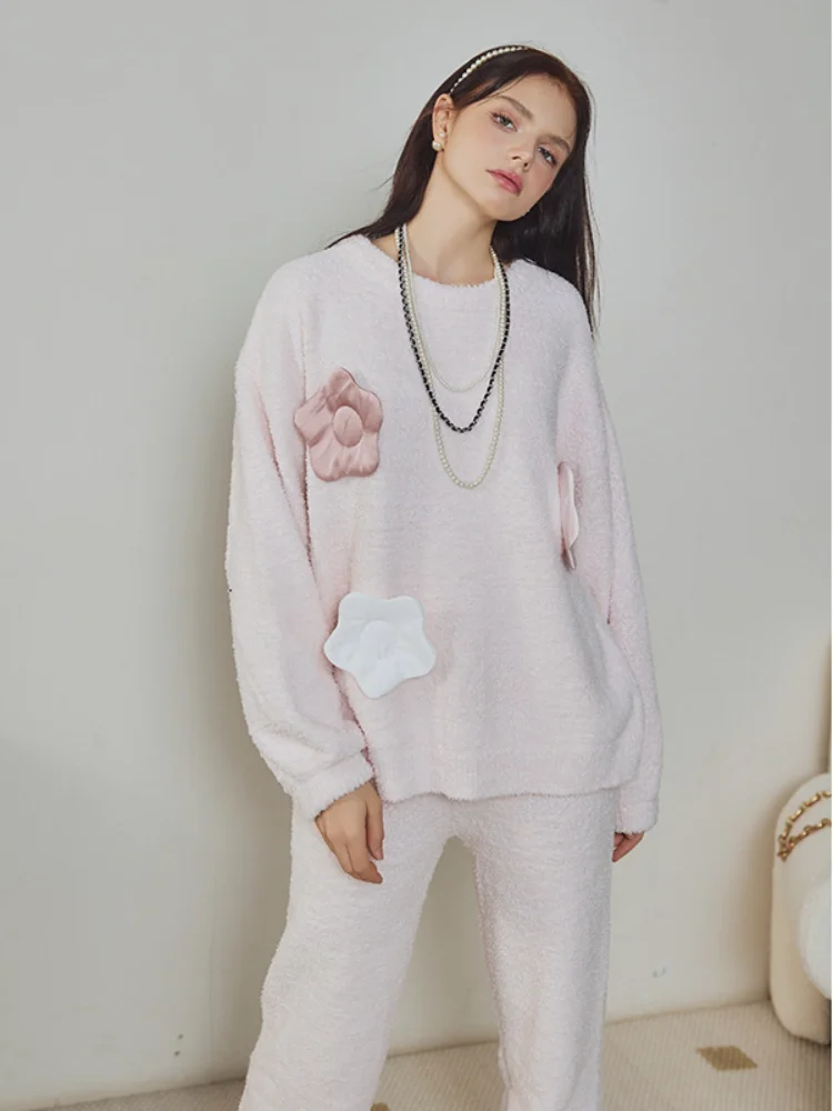 Осень-зима 2024 полубархатный костюм мягкая теплая Женская домашняя одежда брюки с