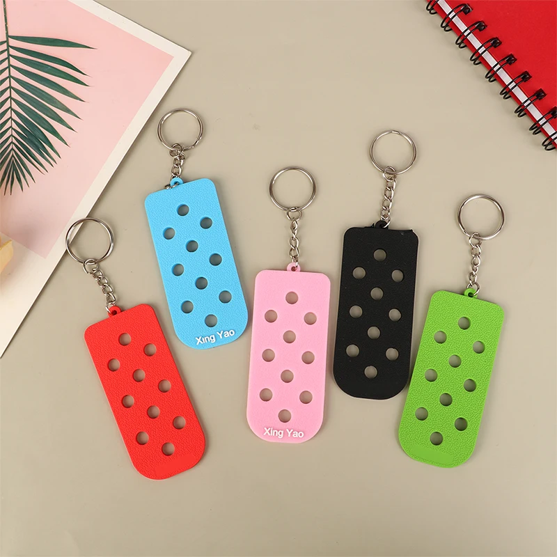 

1pc DIY Key Chain for Clogs Charms Rubber Keychain with Holes Jeans Storage Key Board Soft Key Ring fit Clog Pins