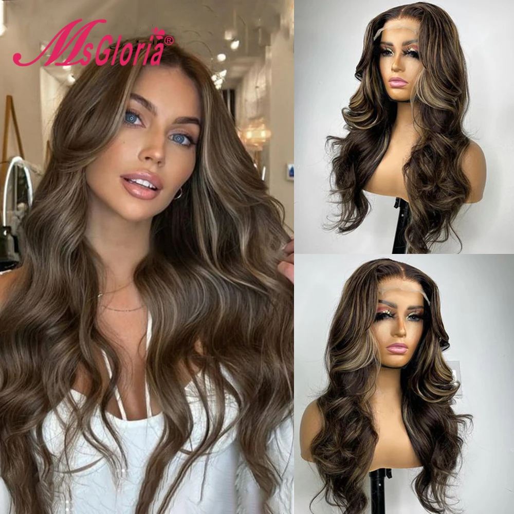 

Msgloria Loose Wave Frontal Wig Human Hair Ash Brown Light Brown Long Perruque Cheveux Humain Pre Plucked Natural Hairline