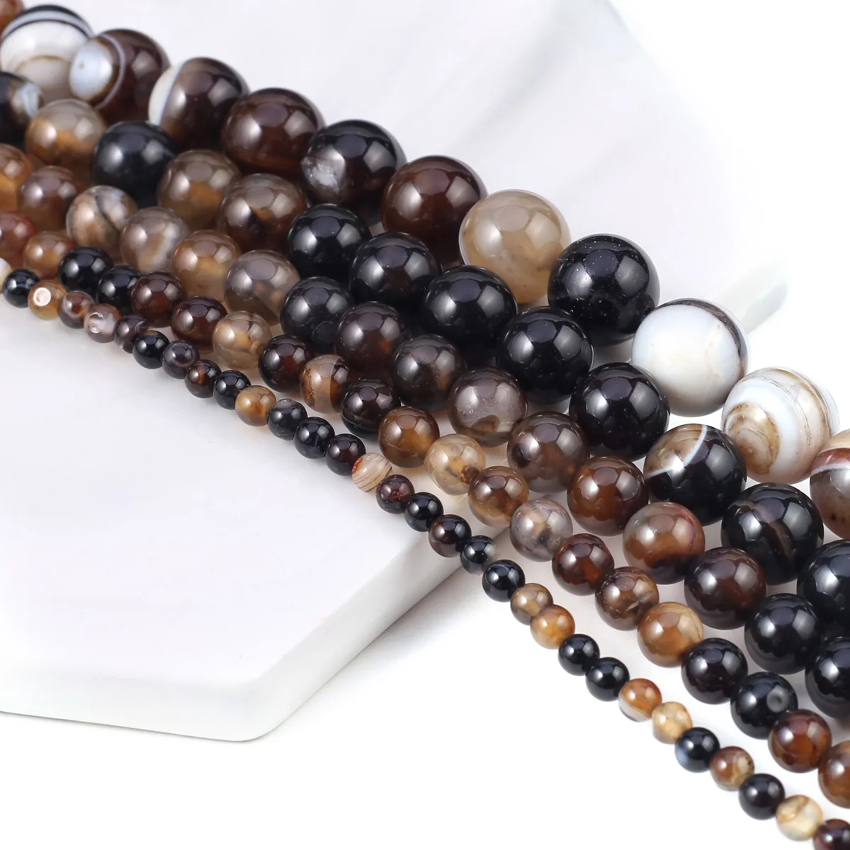 

1Pcs Natural Stone Agate Beads Brown Plus Black Striped Agate DIY Female Charm Necklace Pendant Bracelet Ornament Gift