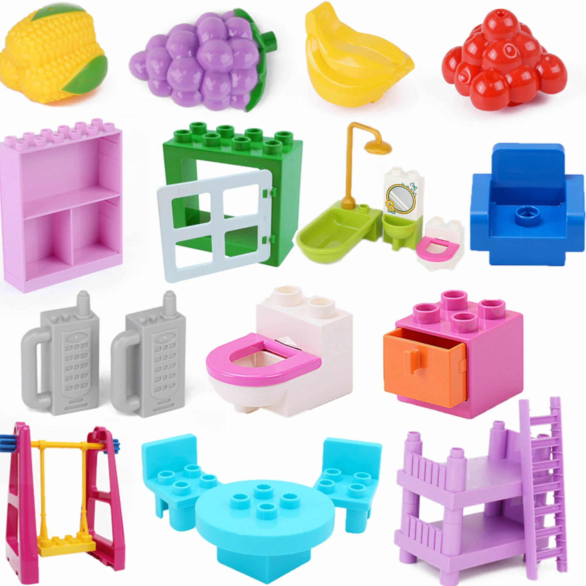 

Big Size Blocks Bathroom Furniture Bathtub Sink Mirror Toilet Bed Table Chair Food Big Size Toys Kids Gifts City Building Blocks