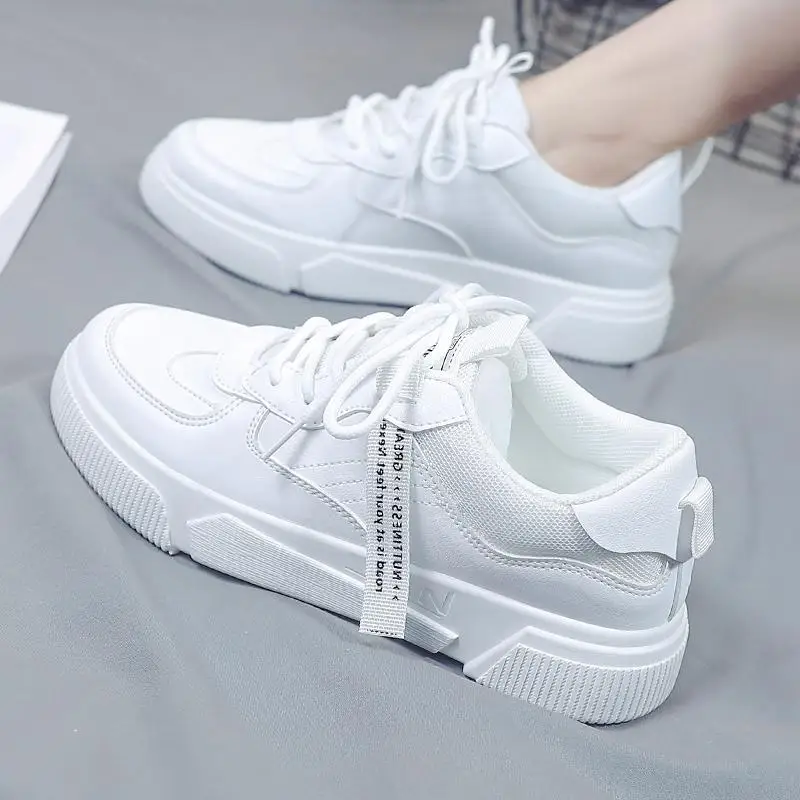 

Women Vulcanized Shoes Casual Solid Color PU Shoes Nice Pop Fashion Women Shoes Women Casual White Shoes Sports Shoes Women