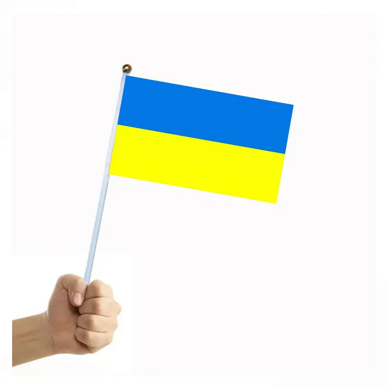 

100Pcs Ukraine Hand Held Flags 14x21cm Ukrainian National Stick Flags Mini Stick Flags for Party Festival Parades Parties Decor