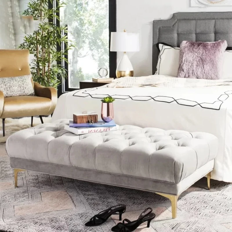 

Simple Modern Stainless Steel Velvet Bed End Stool Nordic Fashion Pedal Clothing Store Sofa Stool Cloakroom Rest Stool