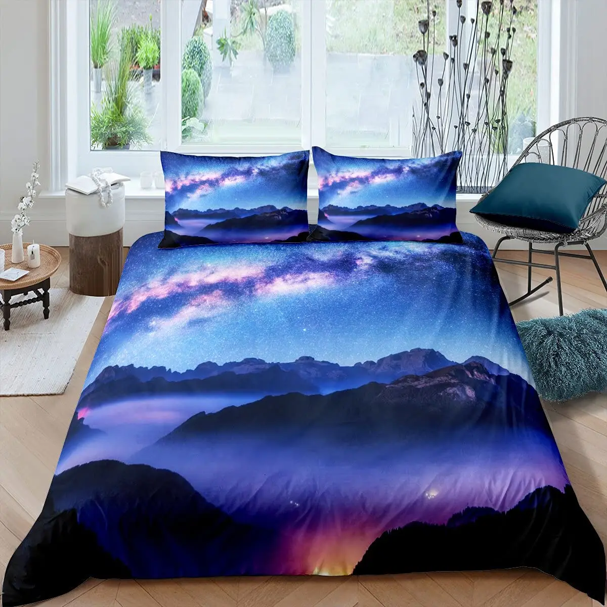 

Smoky Mountain Duvet Cover Set Pine Trees Comforter Cover Boys Landscape Quilt Cover Natural Scenery Art Polyester Bedding Set