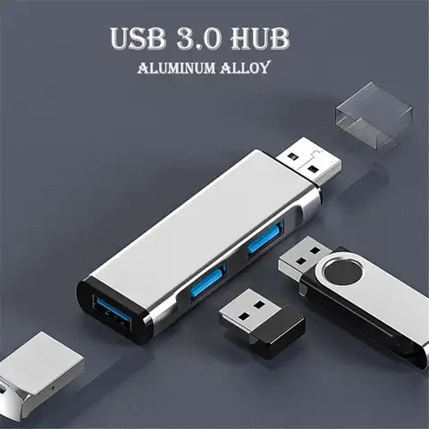Алюминиевый мини-концентратор с 3 портами USB 3,0, USB 2,0, хаб-удлинитель, USB-адаптер, станция, ультратонкий порт, USB-разветвитель для передачи данн...