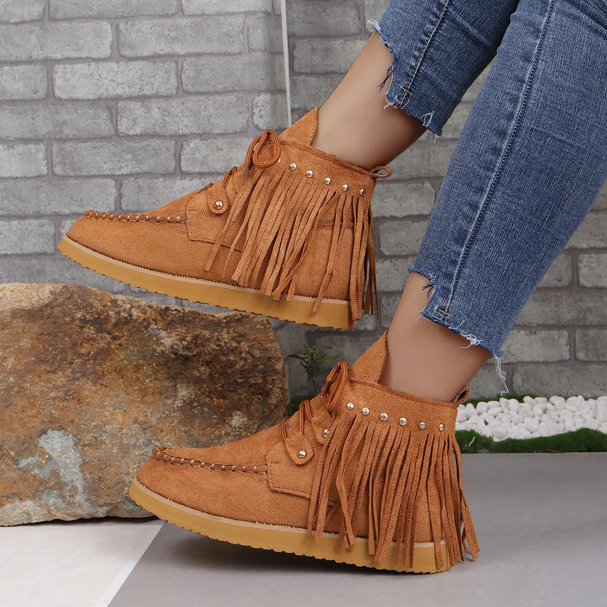 

Богемные ботильоны с кисточками, женские ботинки из искусственной замши в стиле ретро, женские повседневные ботильоны с заклепками, ковбойские ботинки в западном стиле, размер 43