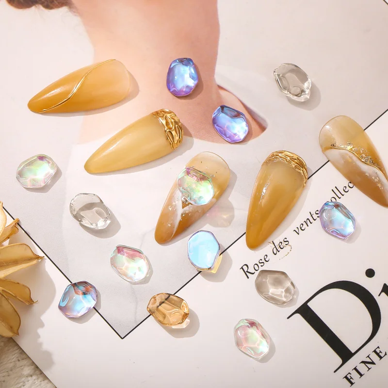 

50pcs Nail Art Charms Ice Bean Glass Rhinestone DIY Manicure Accessories Glitter Design Aurora Crystal Stone For Nail Decoration