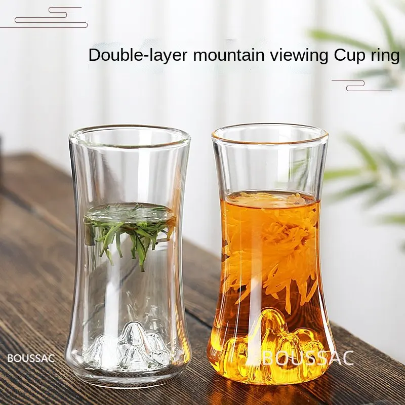 

Double-layer Glass Large Tea Cup High Temperature Flower Tea Glass Double-layer Glass Japanese-style Mountain View Cup