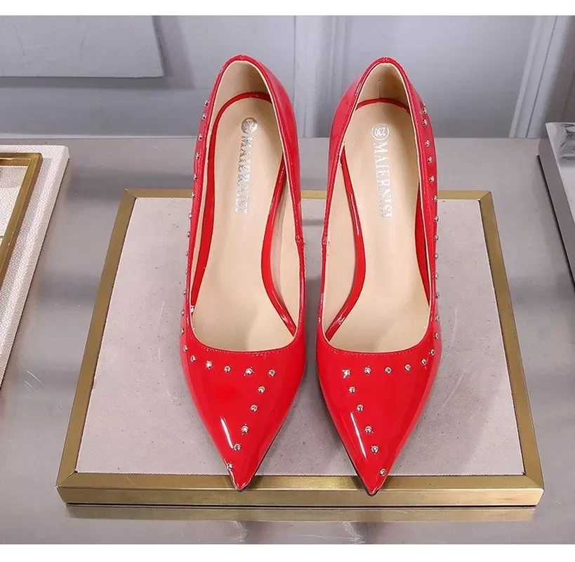 

NEW 2023 Classical Elegant Single Women Shoes Super High Heels 16cm Pumps Shoes Patent Leather Point Toe Thin Heels Lady Wedding