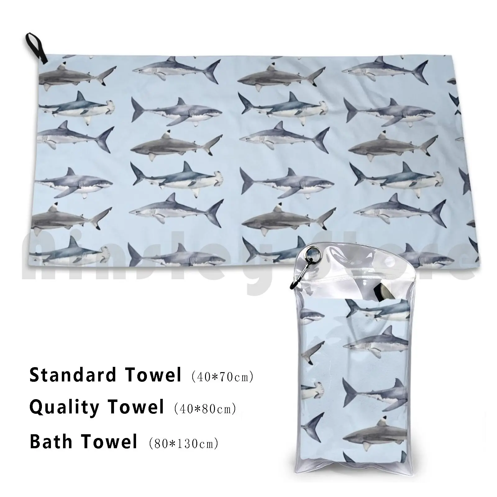 Bath Towel Shark Life Nature Science Wild Animals Ocean Sea Blue Tiburón Watercolor