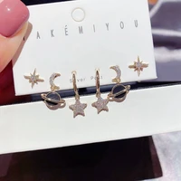 new arrivals cubic zircon star and moon small hoop earrings 6 pcs set drop earrings for women wedding jewelry 2022