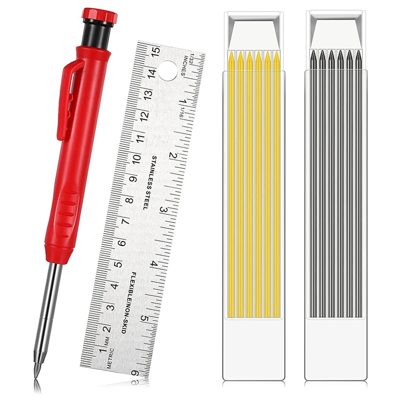 

14 Pieces Solid Carpenter Pencil Rule Set Include Mechanical Construction Pencils And Draw Stainless Rule