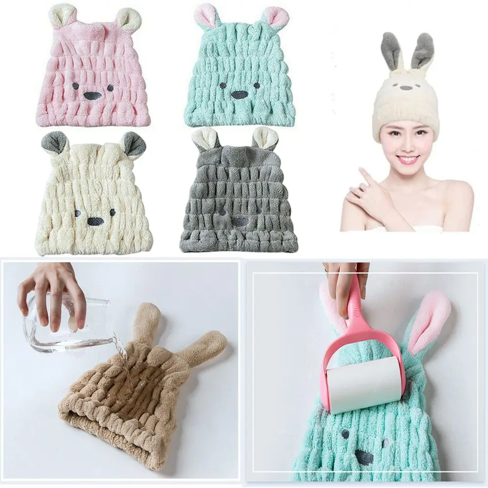 

Женский тюрбан для сушки волос с милым Кроликом, быстросохнущее полотенце из микрофибры, Абсорбирующая шапочка для душа