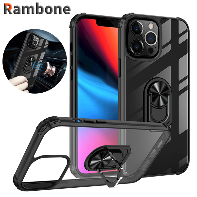 

Transparent Bracket Case For iPhone 11 12 13 Pro Max 12Mini X XS XR 6 7 8 Plus SE Shockproof Ring Phone Cover For Touch 5 6 7