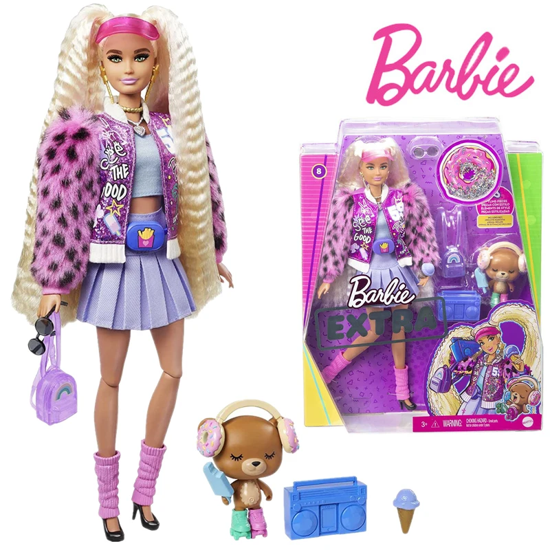 

Barbie GYJ77 Extra Doll #8 Pink Sparkly Varsity Jacket with Furry Arms & Teddy Multiple Flexible Joint Toy Limited Edition Gift