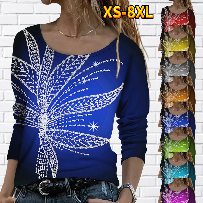 

Женская футболка с круглым вырезом, свободная повседневная футболка большого размера с принтом и длинным рукавом, Осень-зима