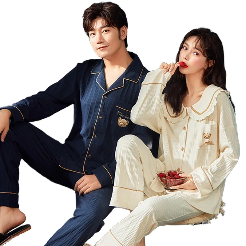 QUHENG Newest Sleepwear Cotton Pajamas Couple Set 2022  Autumn Winter Pyjamas Suit Pijama Women Men Loungewear  Home Clothing