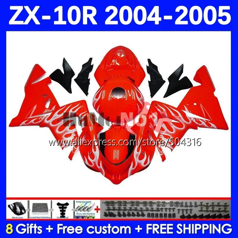 

Body Kit For KAWASAKI NINJA ZX-10 ZX 10R 10 R ZX-10R 04-05 71MC.111 1000CC ZX1000 CC ZX10R 04 05 2004 2005 Fairings red silvery