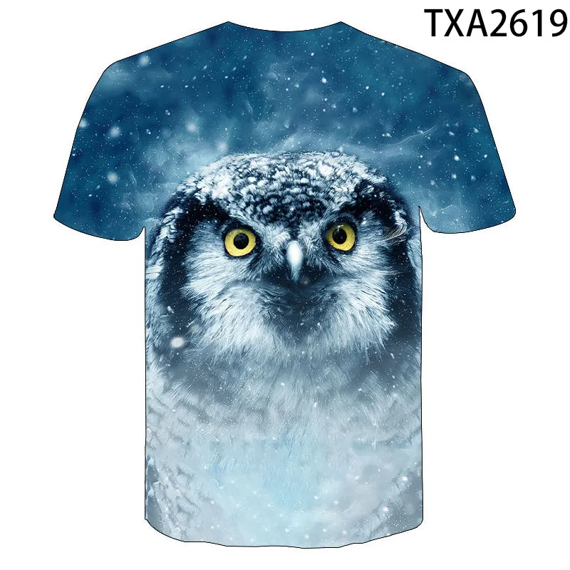 Футболка с 3D принтом совы, повседневная хлопковая футболка с коротким рукавом для мальчиков и девочек, лето 2022
