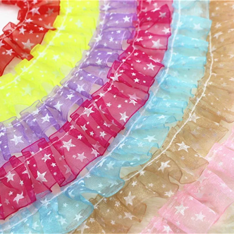 

25 Yards 2.5 CM Wide Print Stars Pleated Tulle lace trim Ruffled trim Frill trim For DIY Sewing Costume Apparel Wedding Lace