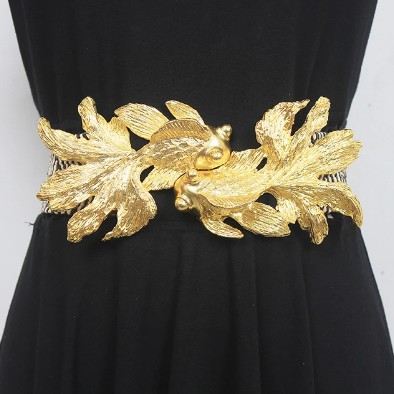 Women Gold Fish Belt For Dresses Ladies Fashion Elastic Belts Waist Band Cinch Waistband