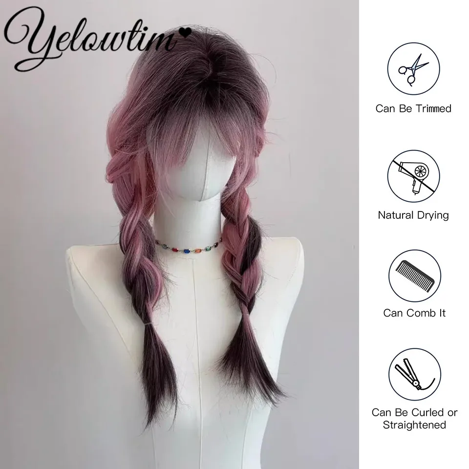 Синтетический парик женские длинные волосы розовый градиент черный высокий