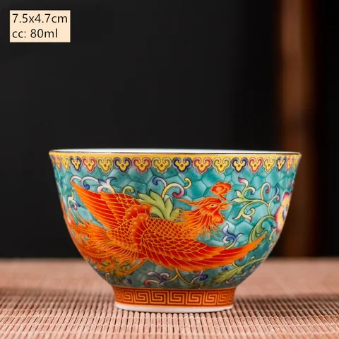 Керамическая чашка-бокал с рисунком дракона и феникса, чайная чашка ручной работы, эмалированная цветная чайная чаша, высококлассный чайный сервиз