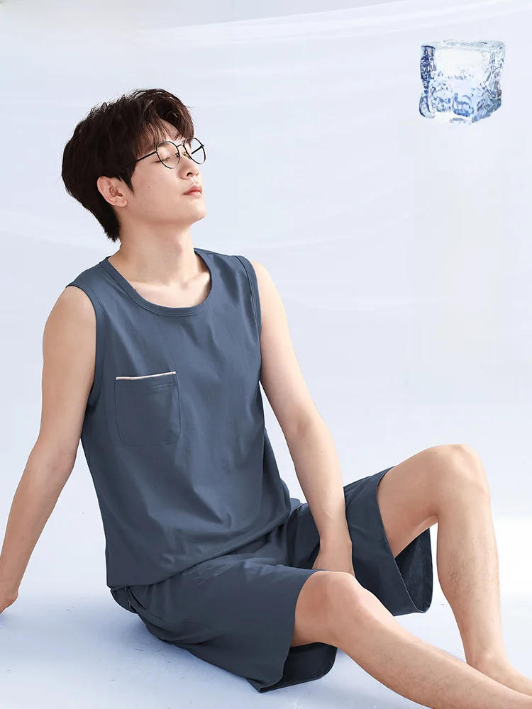 Пижама Модальная мужская летняя жилет тонкий без рукавов хлопковая Домашняя