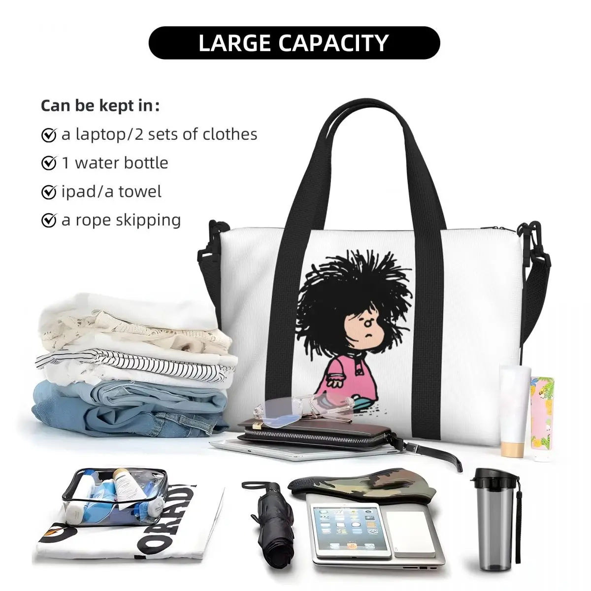 Пляжная сумка-тоут на заказ с юмором мангой Mafalda для женщин очень большая сумка