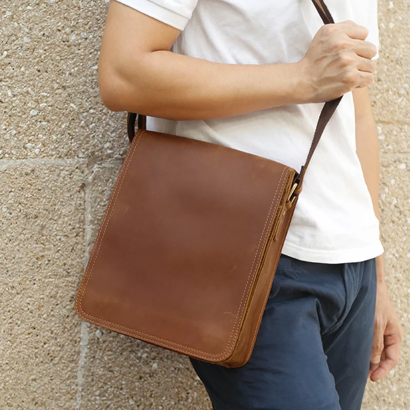 Crazy Horse leather crossbody bag men's bag large capacity clamshell leather men's bag everything casual bag men's leather bag b