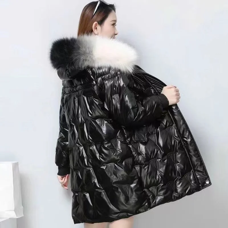 Parkas Women 2023 New Fashion Glossy Hooded Winter Women's Jacket Fashion Casual Slim Long Warm Cotton Coat Brand Ladies Parkas
