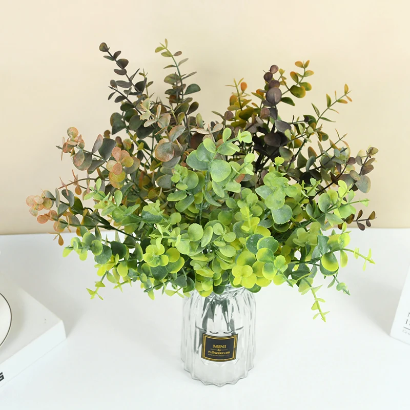 

Artificial Plastic Plants Eucalyptus Grass Green Eucalyptus Leaves Branches DIY Wedding Home Decoration Faux Foliage Fake Flower