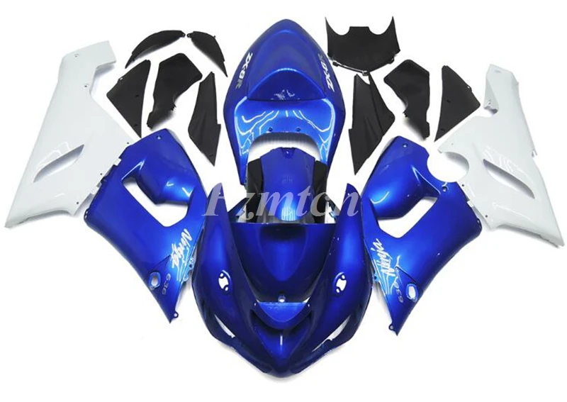 

Стильные новые комплекты обтекателей из АБС-пластика, подходят для Kawasaki Ninja ZX-6R ZX6R 2005 2006 05 06, кузов под заказ, синий, белый