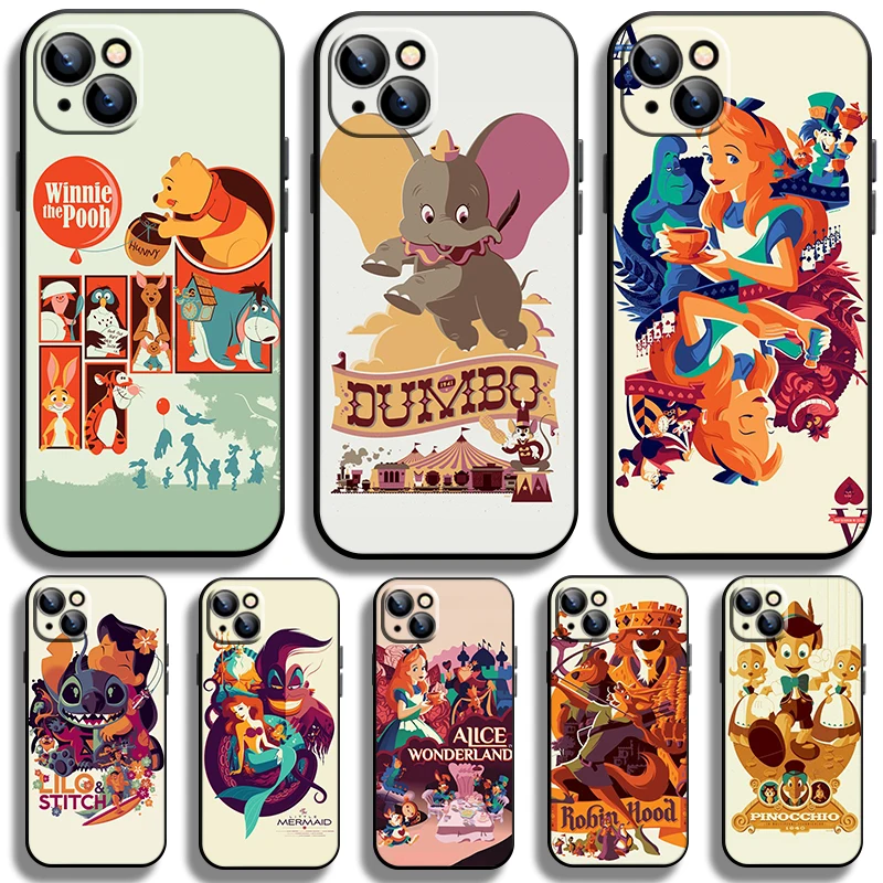 

Disney Stitch Winnie Case for Apple iPhone 14 13 12 Pro Max Mini 11 Pro XS Max X XR 7 8 Plus SE2020 Black Phone Cover Coque Capa