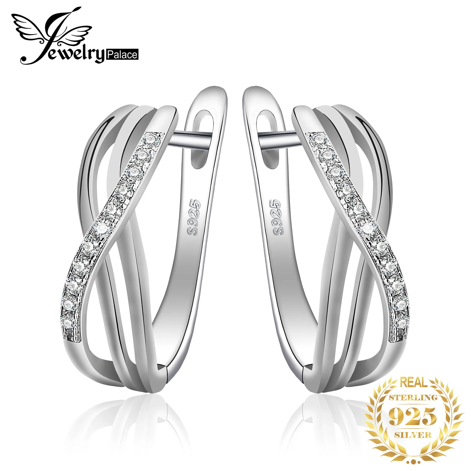 

JewelryPalace Infinity Love Knot 5A CZ 925 Sterling Silver Clip Huggie Fashion Earrings for Women Yellow Gold Rose Gold Plated