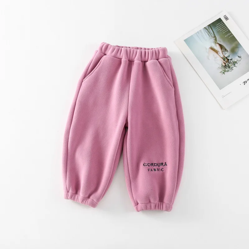 

Children's Plush Thickened Pants 3-7Y Girls' Winter Pink Cute Pants Baby's Casual Warm Sports Pants