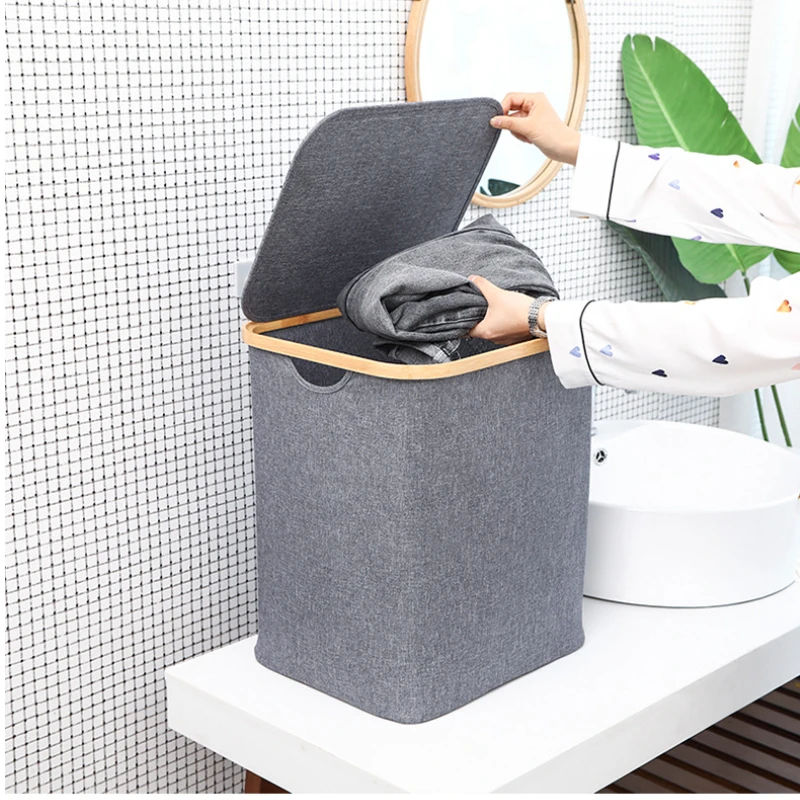 

Household Foldable Laundry Basket Indoor Bamboo Clothes Storage Box Bathroom Large Capacity Корзина Для Белья Home Accessories