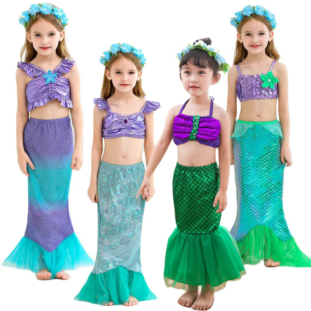 

Girls Little Mermaid Ariel Princess Cosplay Costumes with Blue Garland Kids Mermaid Dress Up Sets Children Halloween Clothing
