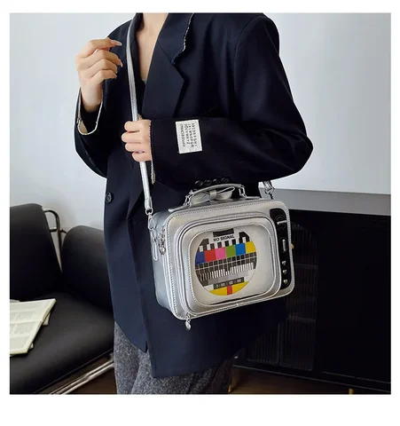 Ретро ТВ-бокс, сумки для женщин, квадратная сумка, модная кожаная персонализированная креативная сумка на плечо, женский кошелек через плечо из искусственной кожи