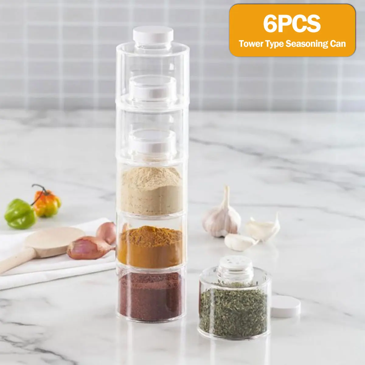 

6Pcs Tower Type Seasoning Pot Seasoning Can Stackable Seasoning Bottle Transparent Superposed Seasoning Storage Box with Lid