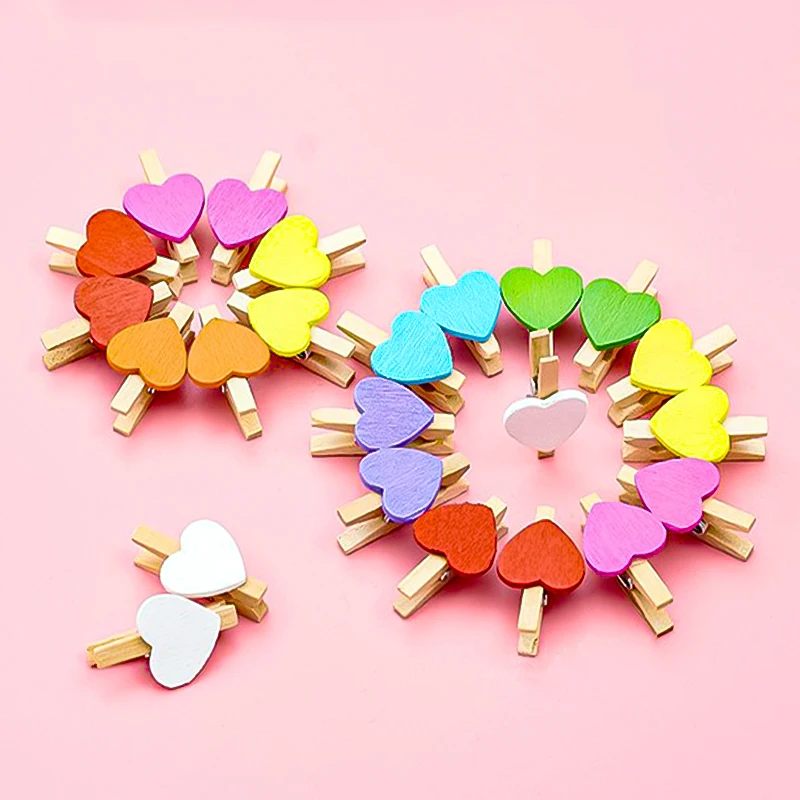 

5pcs Wooden Color Love Clip Creative multi-functional Photo Memo Note Paper Clip Home Office Wedding Party Decoration Stationery