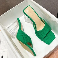 2022 summer women shoes high heel green corduroy shoes sandals women green heels plus size women shoes 43 modern sandals