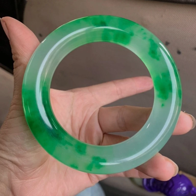 Высокий ледяной зеленый нефритовый браслет Зеленый плавающий цветок круглый в