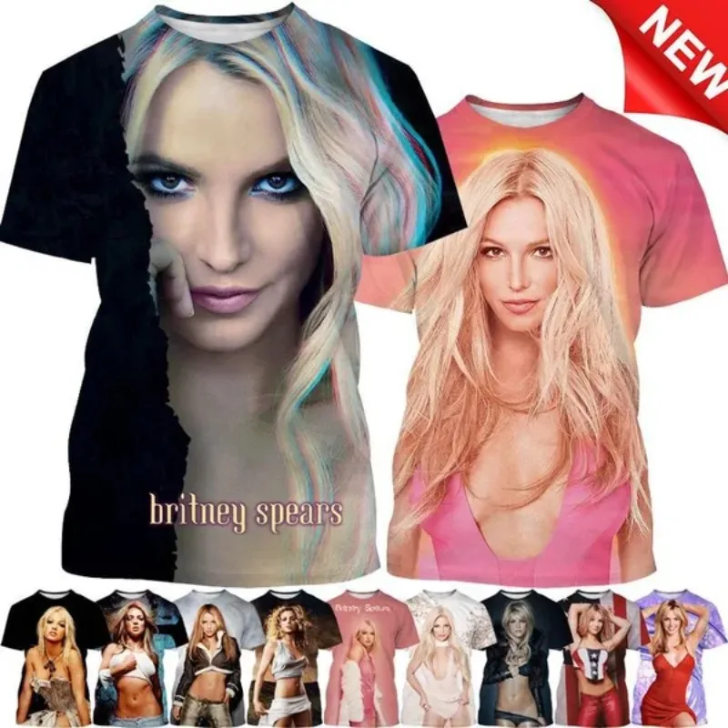 

Britney Spears 3D Graphic T-shirt Fashion Pop Singer Hip Hop Street Style Unisex Casual Printed Short-sleeved Top Men's Clothing